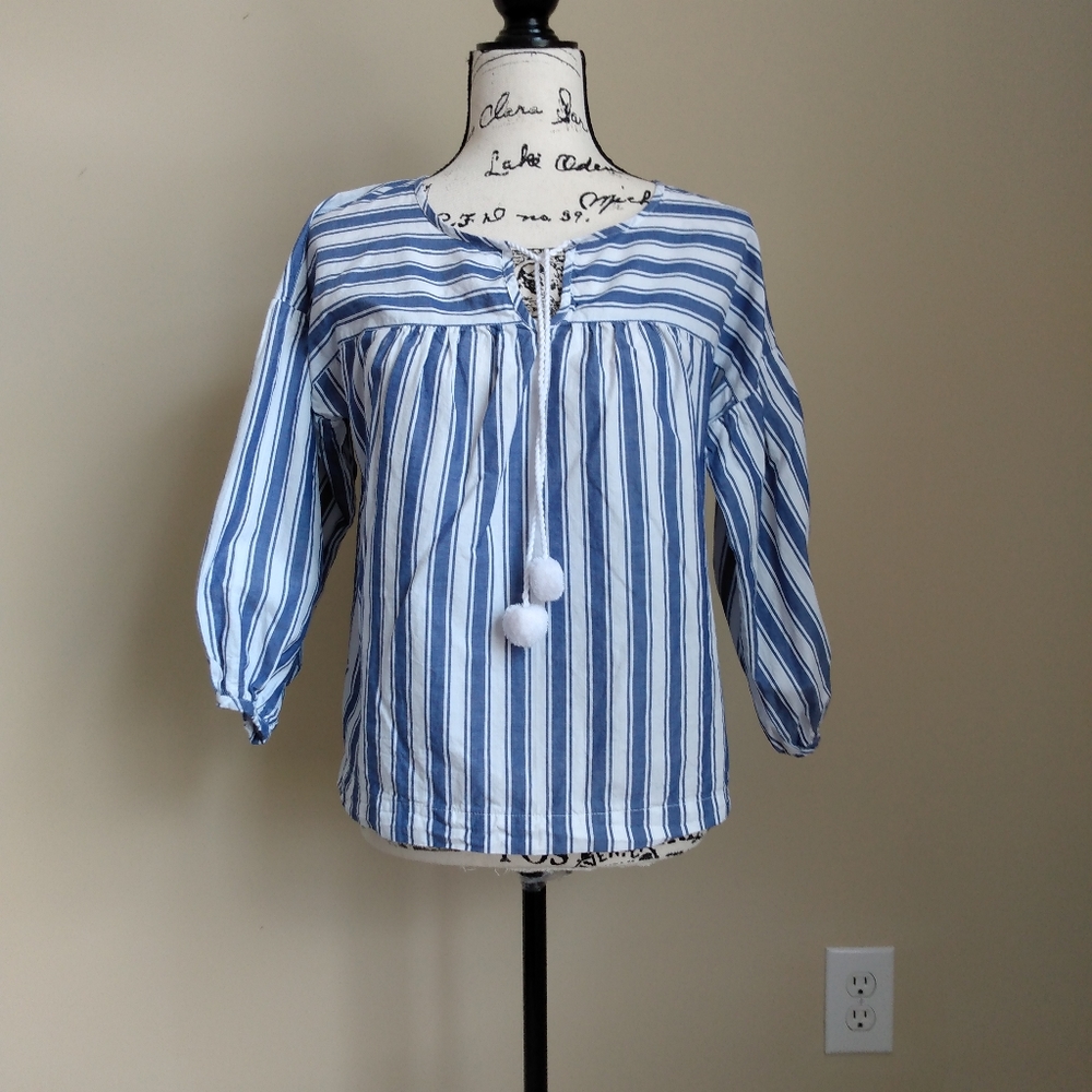 Madewell balloon sleeve lightweight striped cotton top size XXS